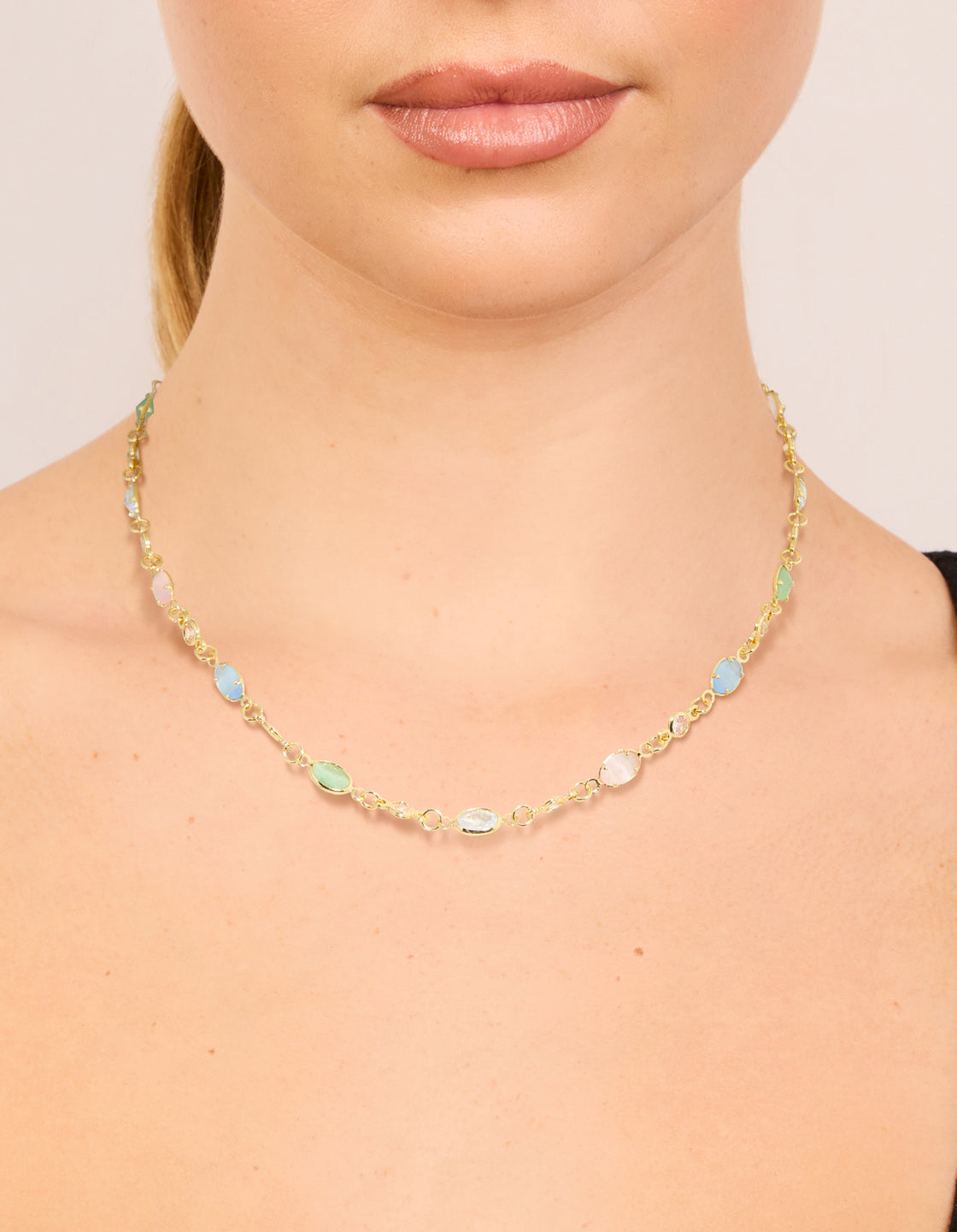 Gold Plated Multicoloured Cubic Zirconia Ovals Necklace