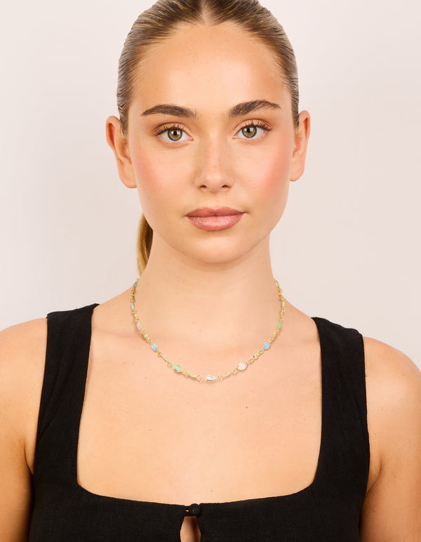 Gold Plated Multicoloured Cubic Zirconia Ovals Necklace