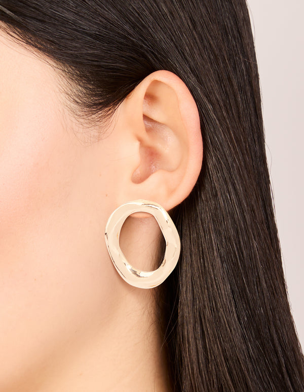 Gold Organic Open Circle Stud Earrings