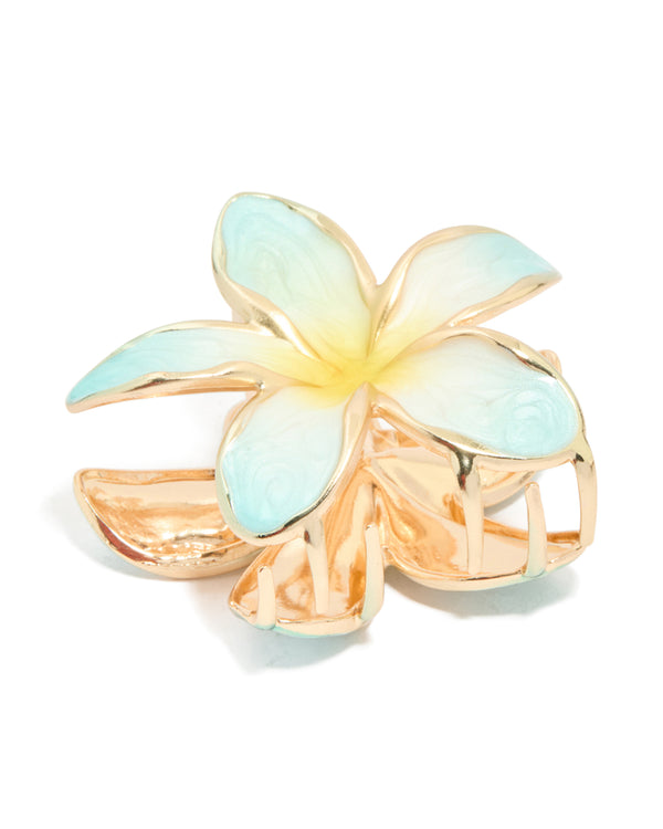 Gold Blue Enamel Tropical Claw Clip