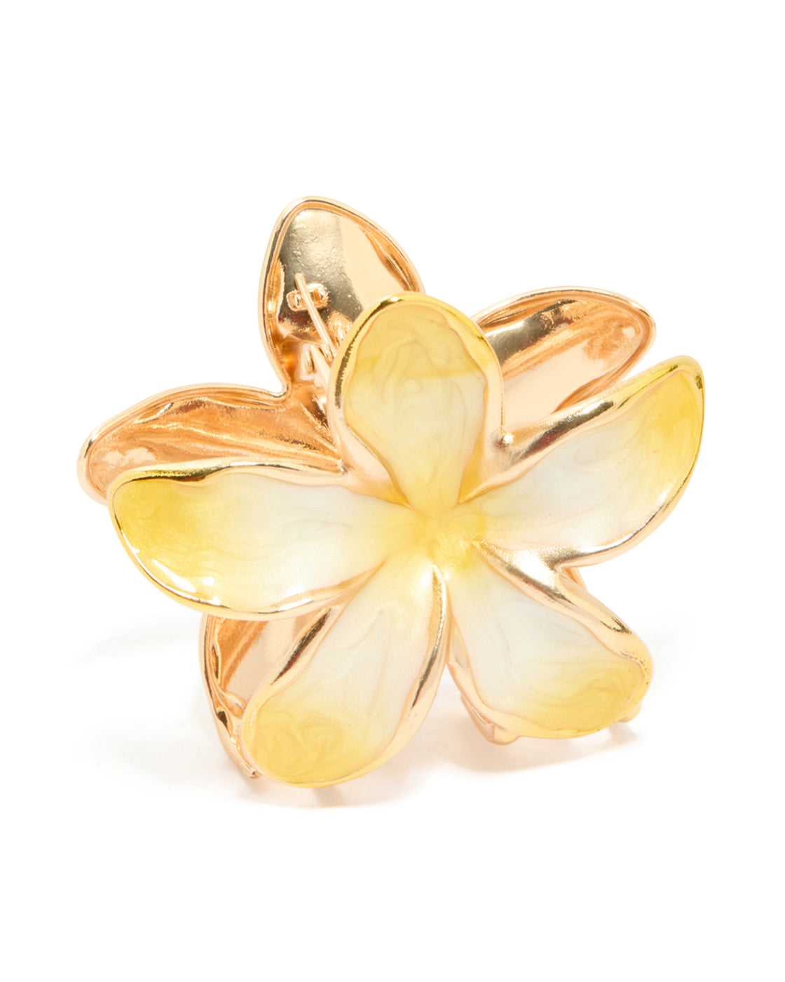 Gold Yellow Enamel Frangipani Flower Hair Claw Clip
