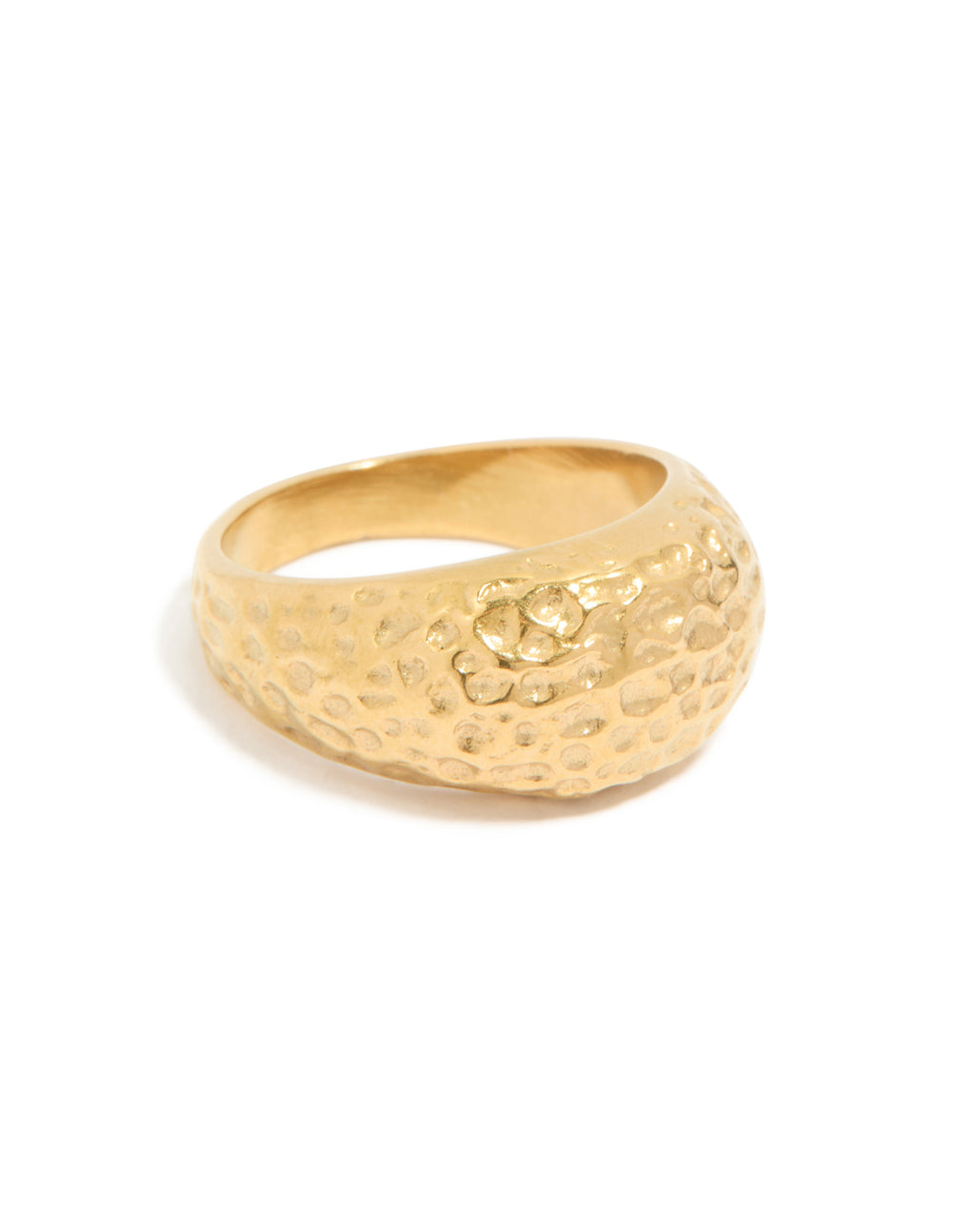 Featuring a waterproof gold plated stainless steel molten rock ring in chunky style front view