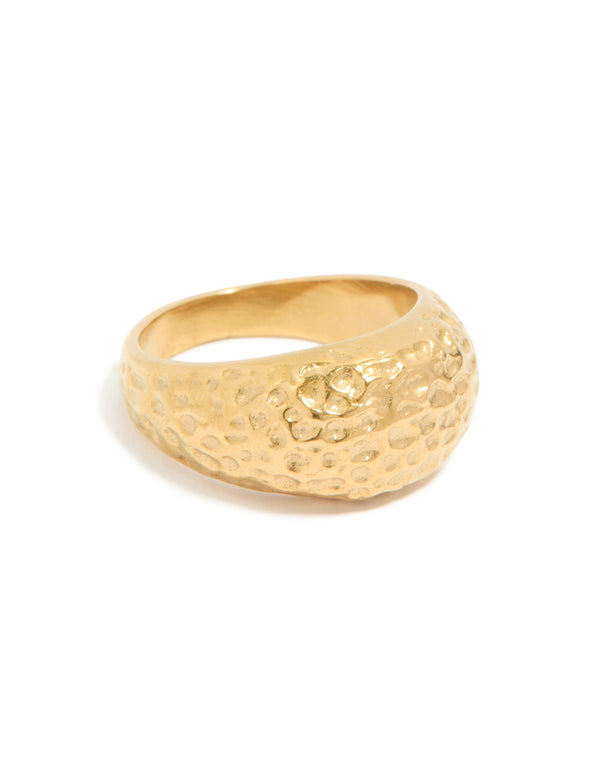 Featuring a waterproof gold plated stainless steel molten rock ring in chunky style front view