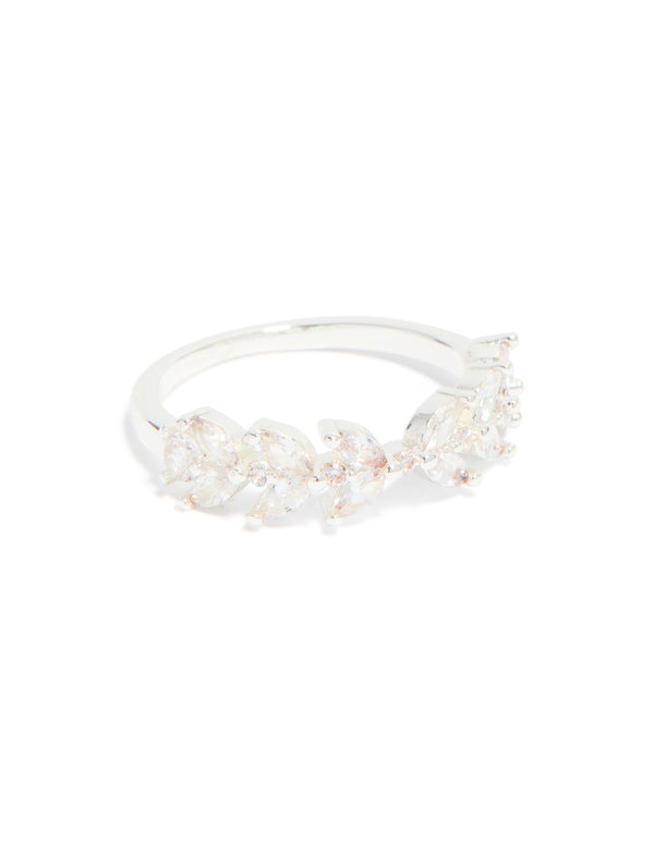 Silver Plated Cubic Zirconia Glitzy Floral & Claw Set Stacking Rings 2-Pack