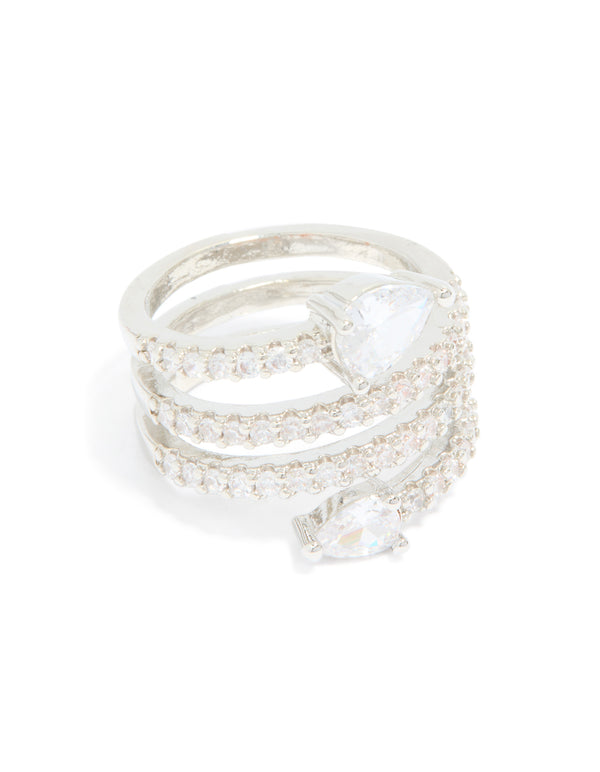Silver Cubic Zirconia Wrapped Around Arrow Layered Ring