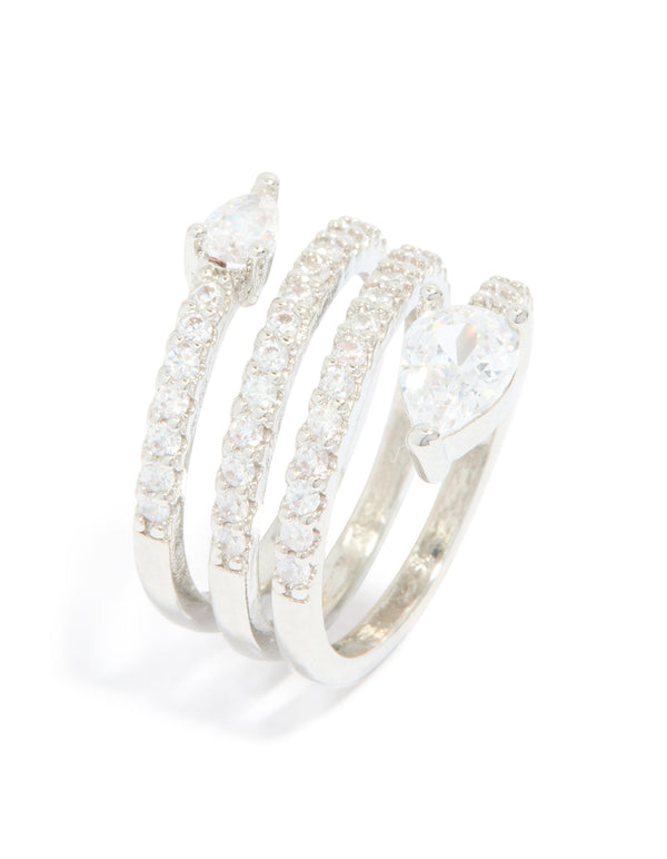Silver Cubic Zirconia Wrapped Around Arrow Layered Ring