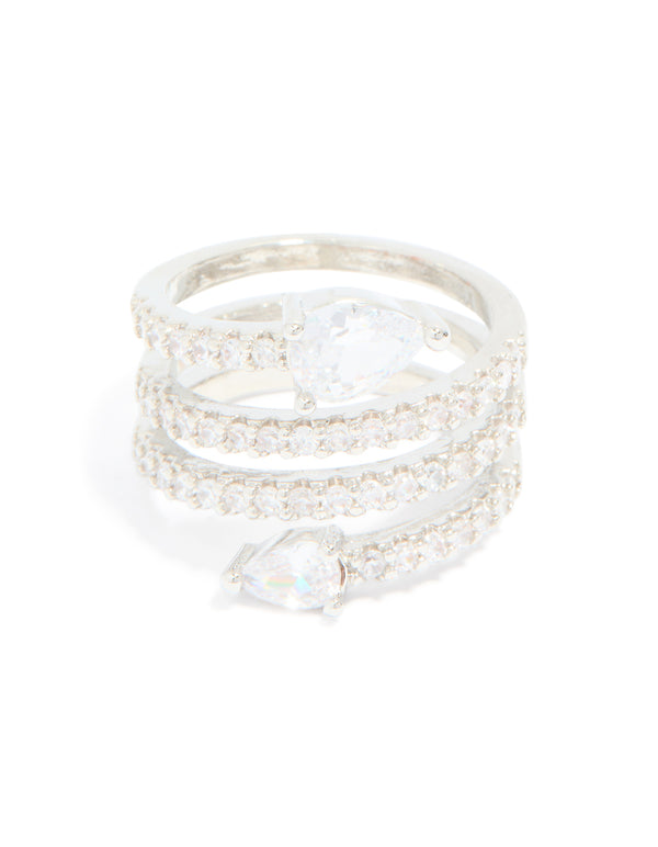 Silver Cubic Zirconia Wrapped Around Arrow Layered Ring