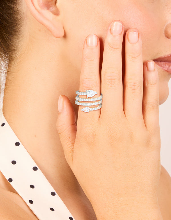 Silver Cubic Zirconia Wrapped Around Arrow Layered Ring