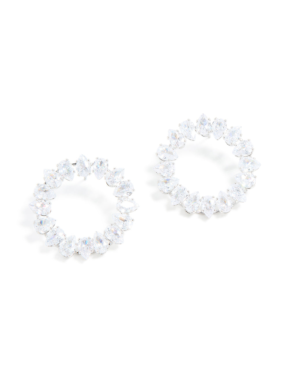 Silver Cubic Zirconia Pear Circle Stud Earrings