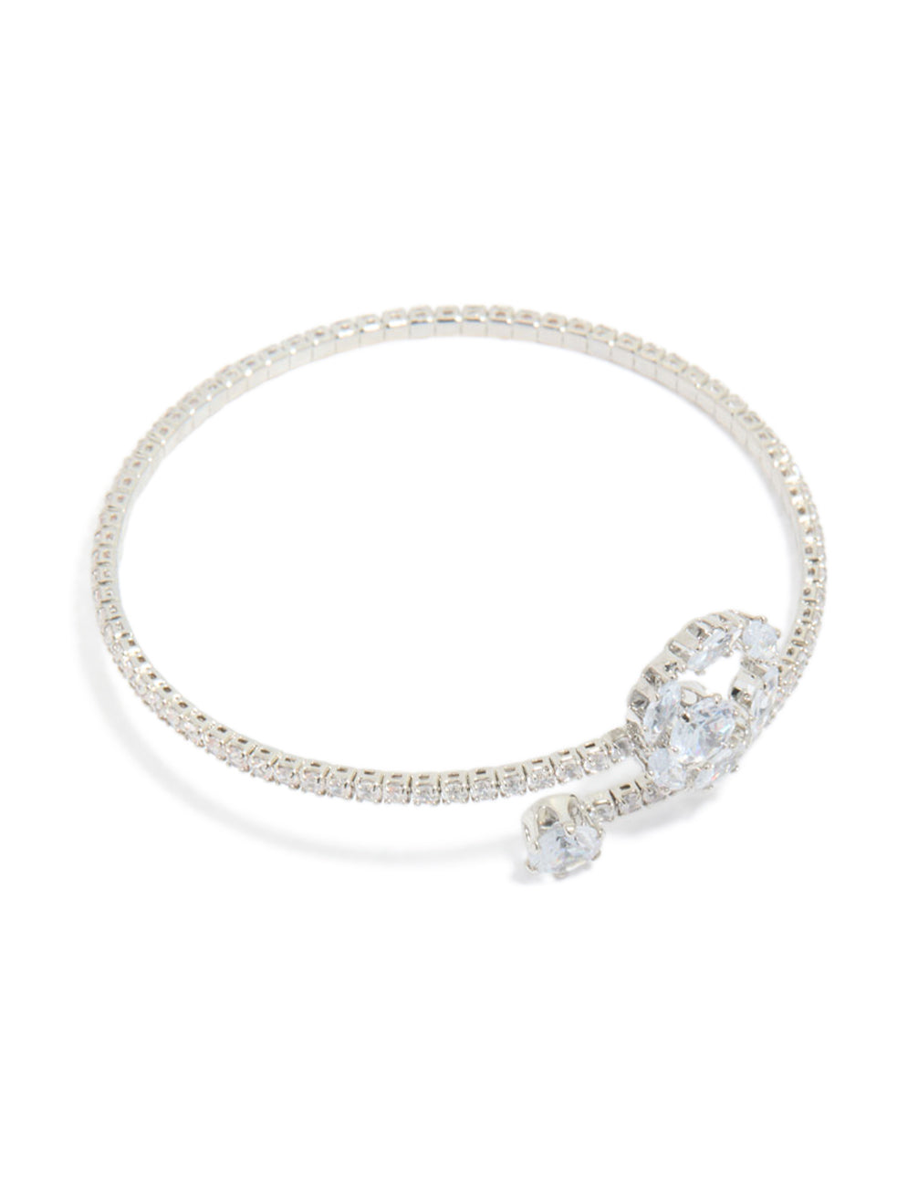 Discover a silver cubic zirconia open circle wrist cuff bracelet front view