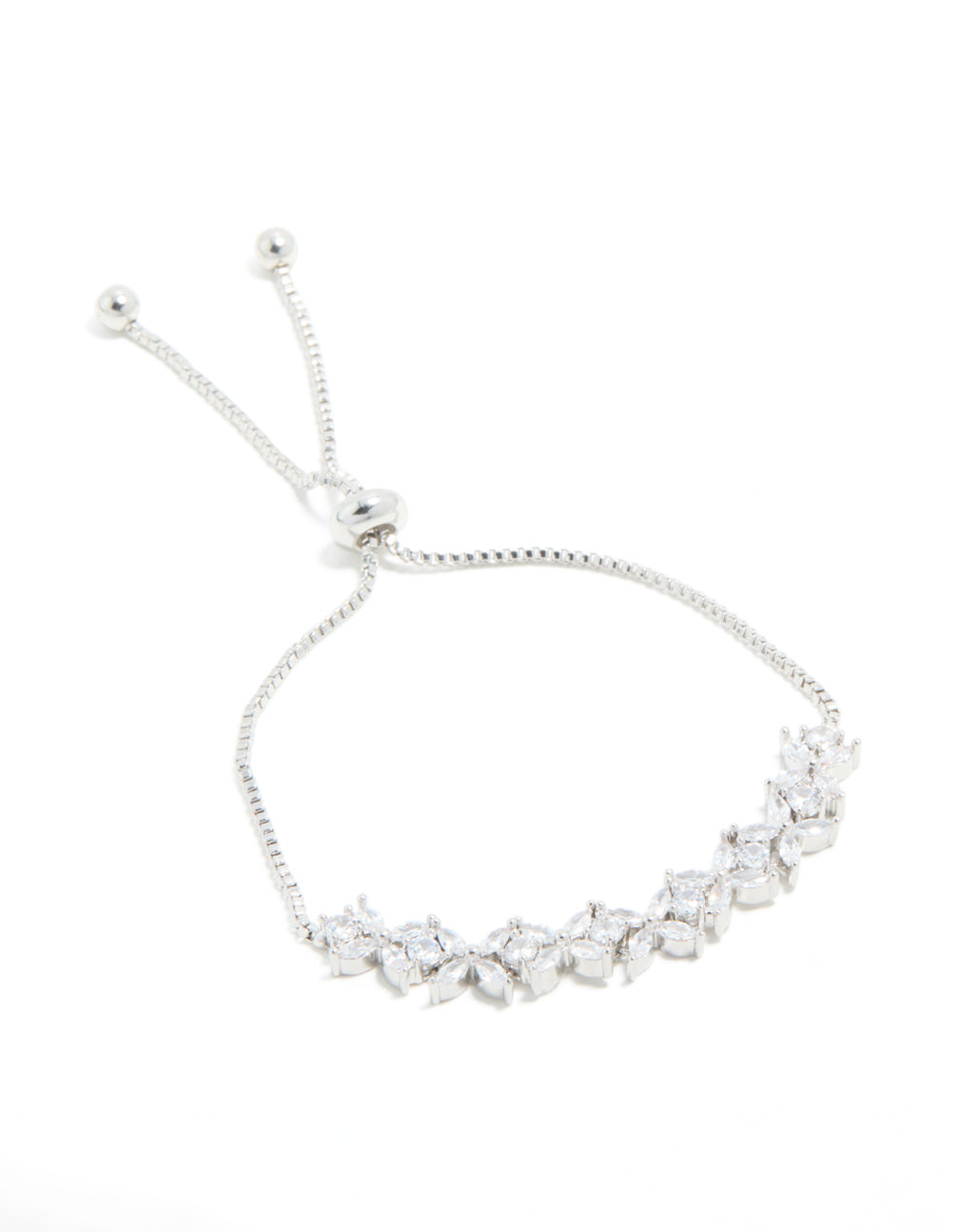 Silver Cubic Zirconia Statement Flower Toggle Bracelet