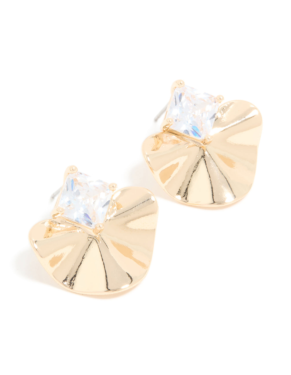 Gold Cubic Zirconia Wavy Stud Earrings