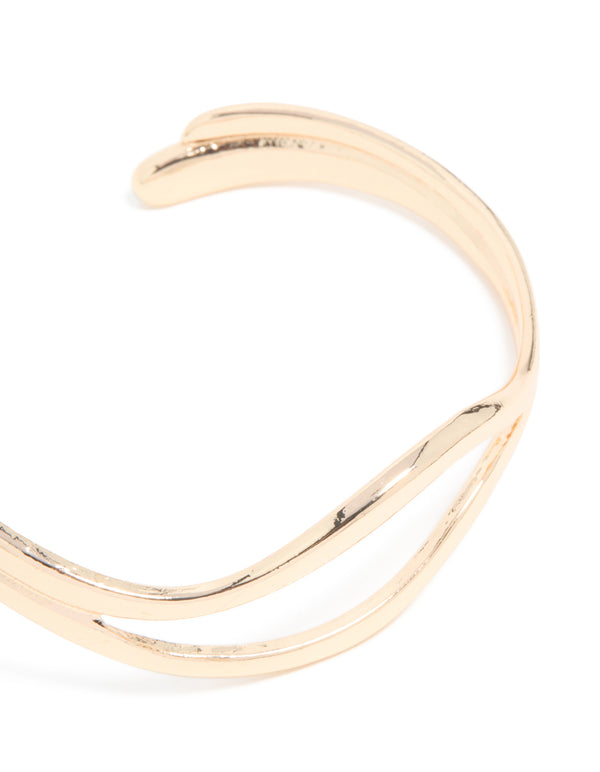 Gold Double Layered Wavy Wrist Cuff
