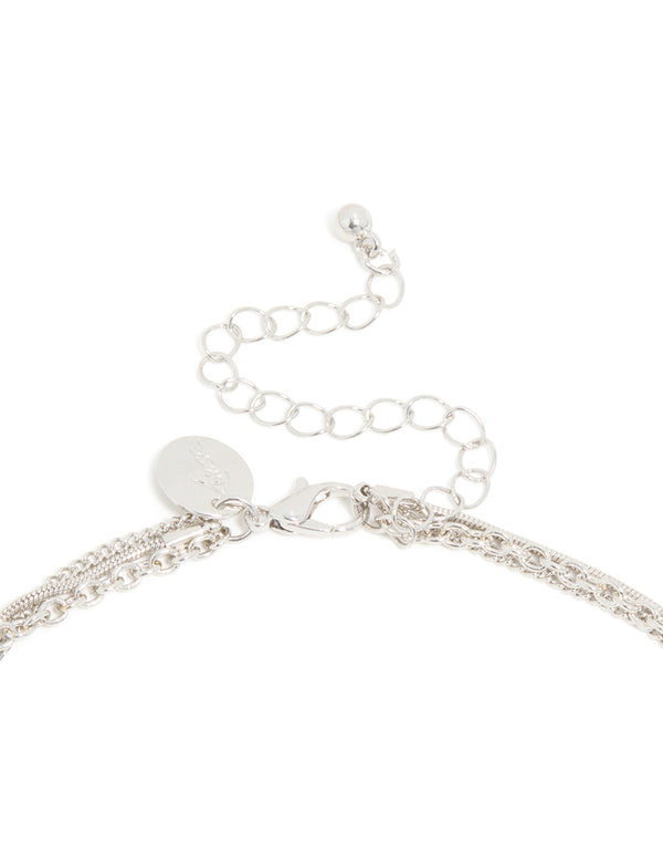 Silver Cubic Zirconia Heart & Teardrop Pendant Layered Necklace