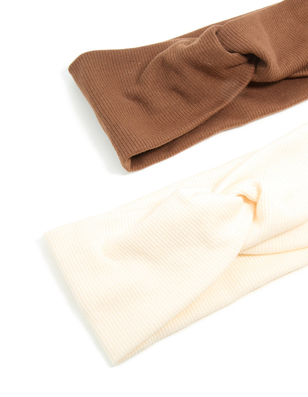 Pink & Brown Ribbed Fabric Twist Stretch Headbands 2-Pack