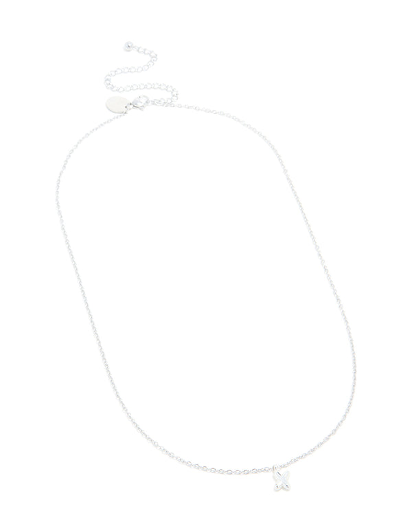 Crafted from waterproof stainless steel mini bubble letter X necklace with initial pendant in silver front view