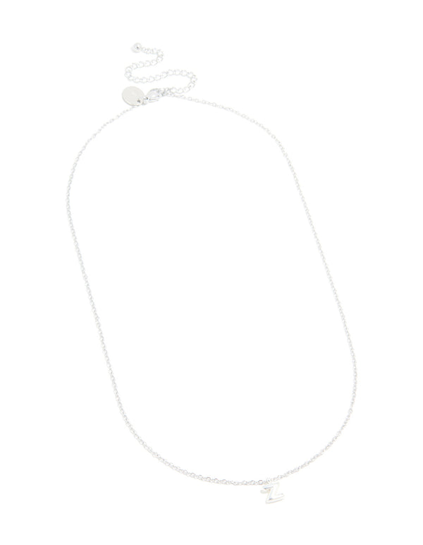 Crafted from waterproof stainless steel mini bubble letter Z necklace with initials pendant in silver and dainty detail front view