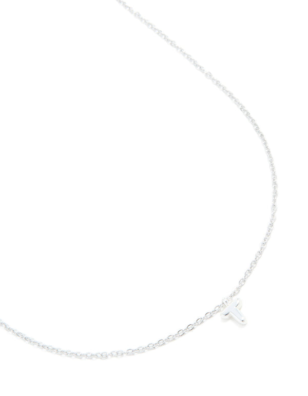 Discover this waterproof stainless steel mini bubble letter T necklace featuring initial pendant in silver close up view