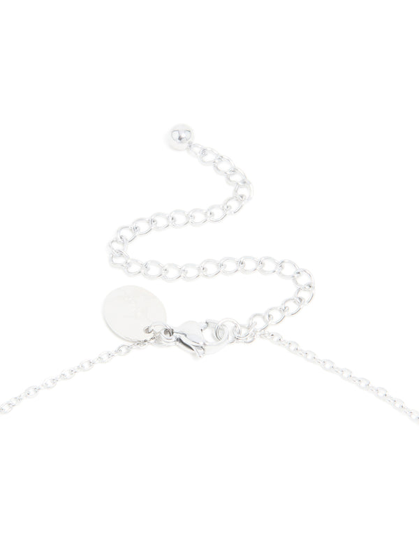 Presenting a waterproof stainless steel mini bubble letter F initial pendant necklace in silver clasp detail view