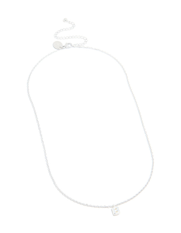 Designed with waterproof stainless steel mini bubble letter B necklace featuring initial pendant close up view