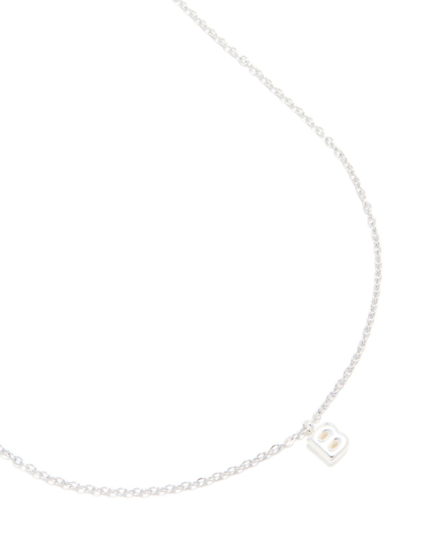 Showcasing a waterproof stainless steel mini bubble letter B necklace with initial pendant front view