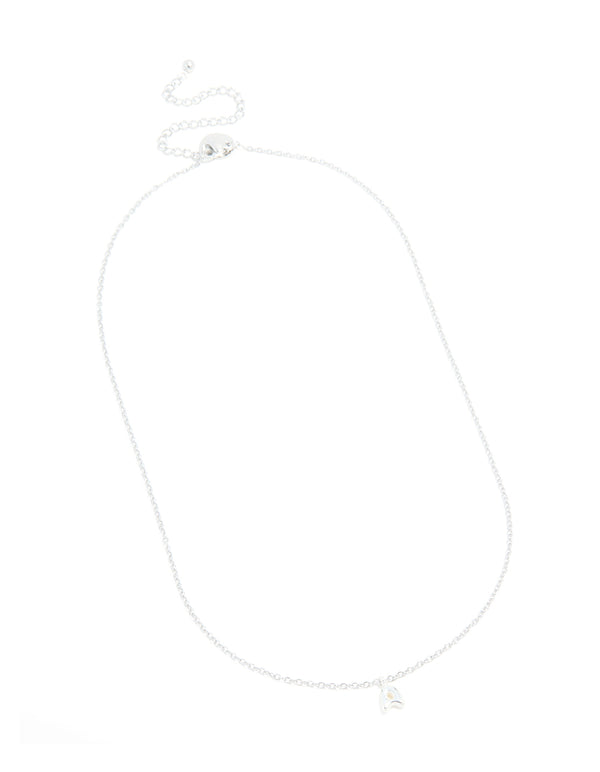 Presenting a waterproof stainless steel mini bubble letter A necklace with initial pendant in silver front view