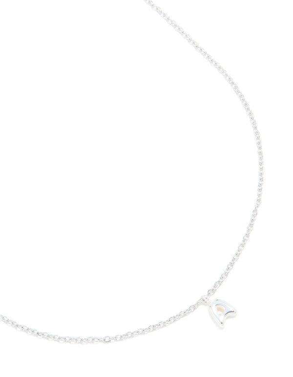 Discover this waterproof stainless steel mini bubble letter A necklace with initial pendant in silver close up view