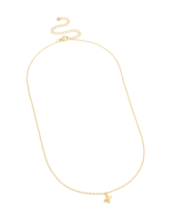 Waterproof Gold Plated Stainless Steel Mini Bubble Letter X Necklace