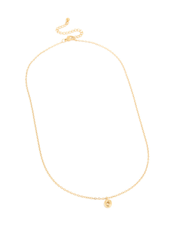 Showcasing waterproof gold plated stainless steel with mini bubble letter O initial pendant necklace front view