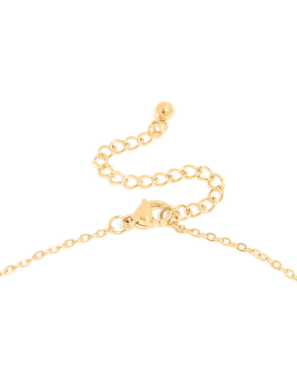 Highlighting waterproof gold plated stainless steel mini bubble letter O initial pendant necklace clasp detail view