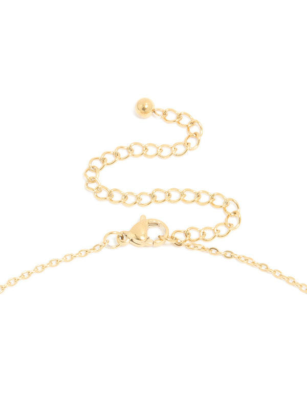 Presenting a waterproof bubble letter F initial pendant necklace crafted from stainless steel with gold plated finish with adjustable closure clasp detail view