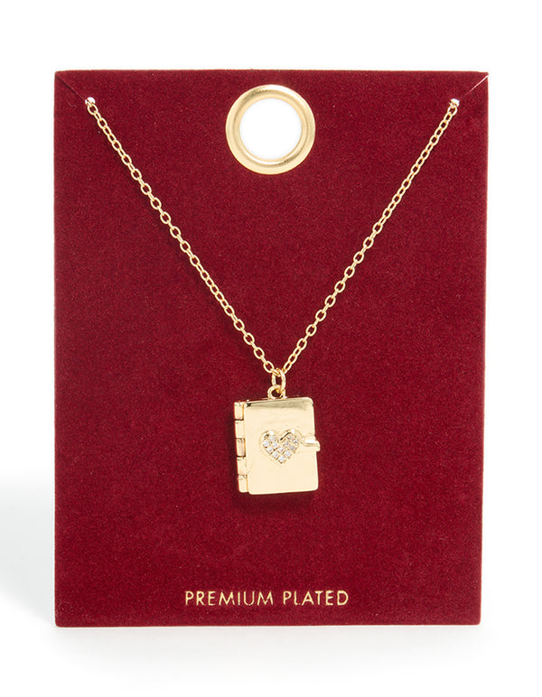 Gold Plated Cubic Zirconia Heart Locket Necklace