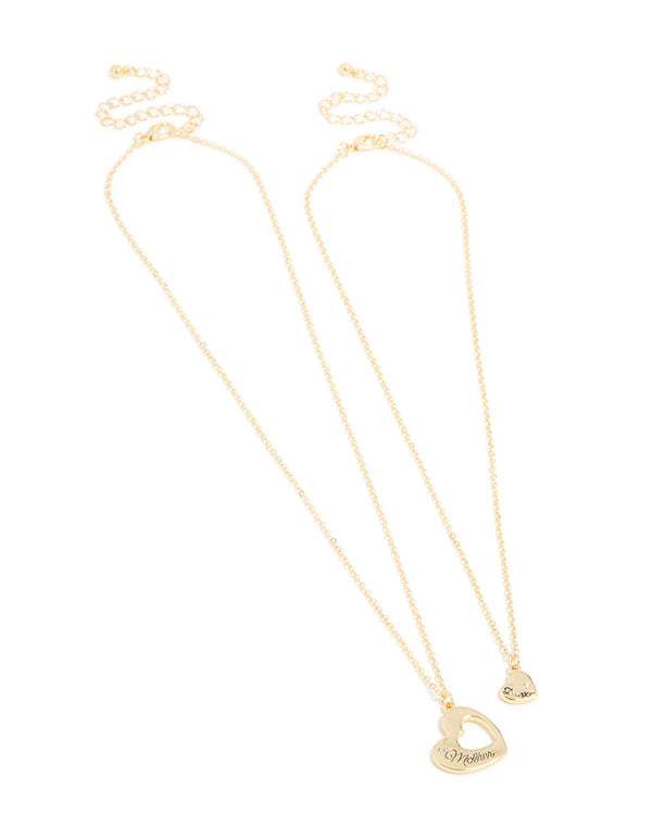 Gold Plated Mother & Daughter Heart Necklaces 2-Pack