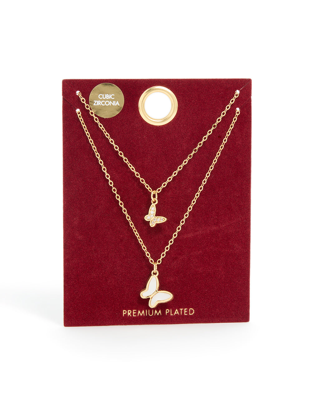 Gold Plated Cubic Zirconia Butterfly & Pearlised Butterfly Necklaces 2 Pack
