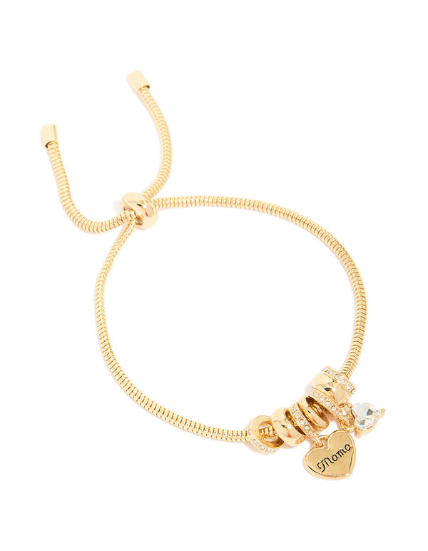 Gold Plated Diamante 'Mama' Heart Charm Toggle Bracelet