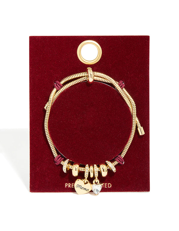 Gold Plated Diamante 'Mama' Heart Charm Toggle Bracelet