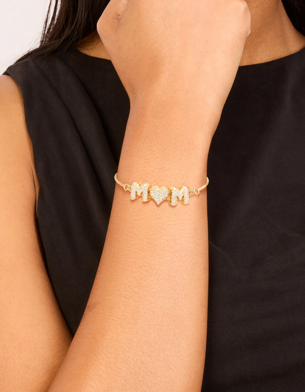 Gold Plated Cubic Zirconia 'Mum' Bubble Heart Toggle Bracelet