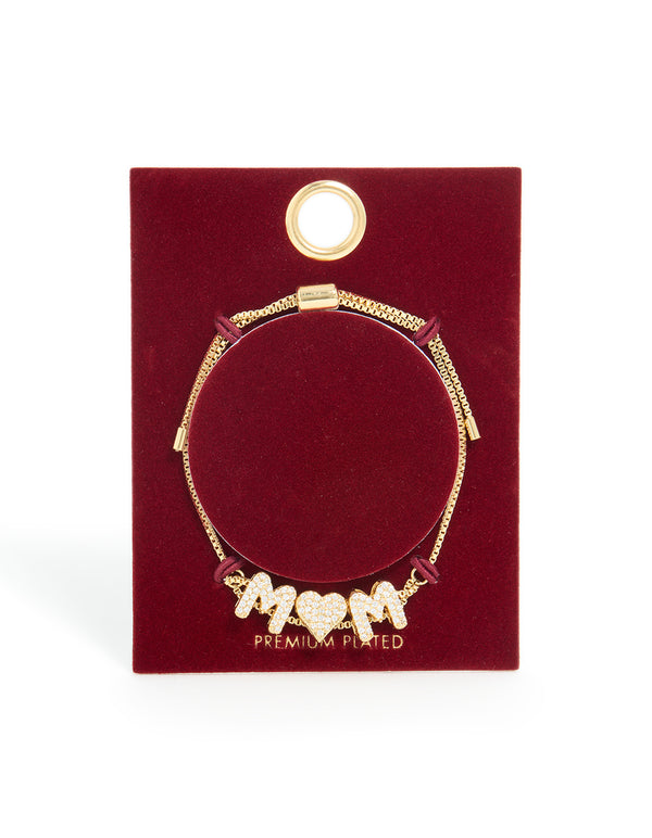 Gold Plated Cubic Zirconia 'Mum' Bubble Heart Toggle Bracelet