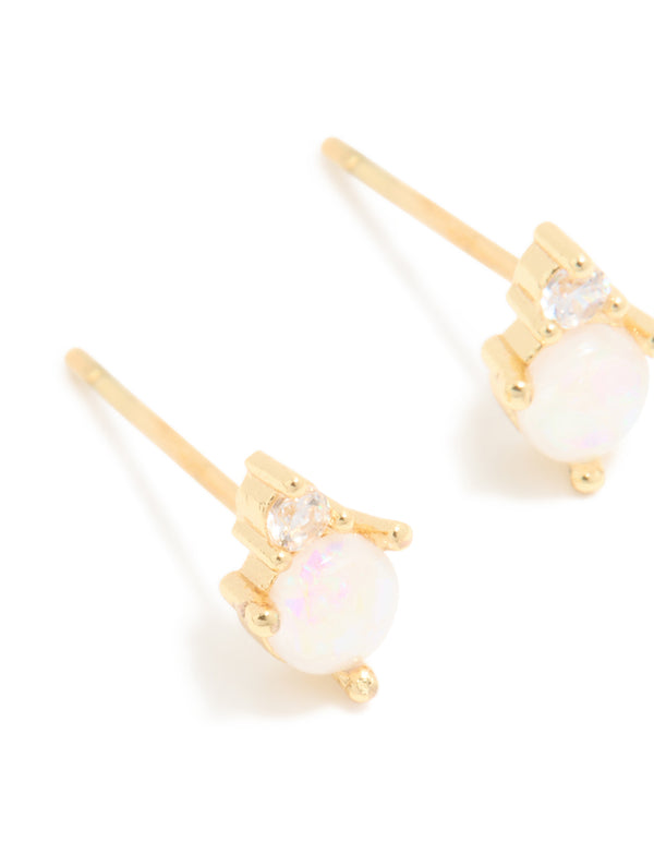 Waterproof Gold Plated Stainless Steel October Cubic Zirconia Duo Stud Earrings