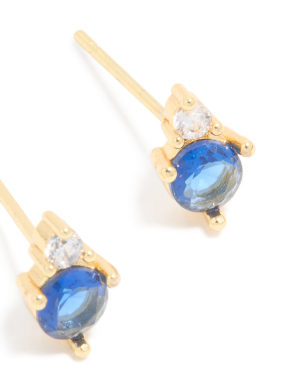 Waterproof Gold Plated Stainless Steel Cubic Zirconia Duo September Birthstone Stud Earrings