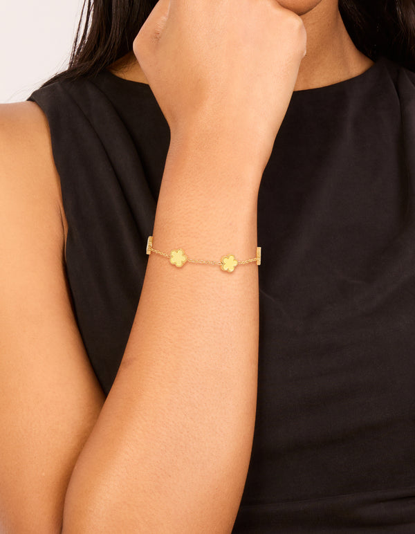 Waterproof Gold Plated Stainless Steel Butter Yellow Flowers Charm Bracelet