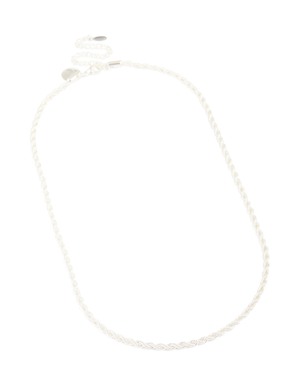 Explore this waterproof stainless steel twist chain necklace in silver, designed for statement style front view
