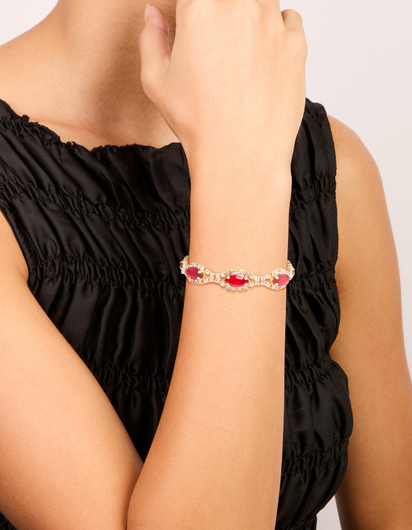 Gold Red Diamante Shiny Pears Bracelet