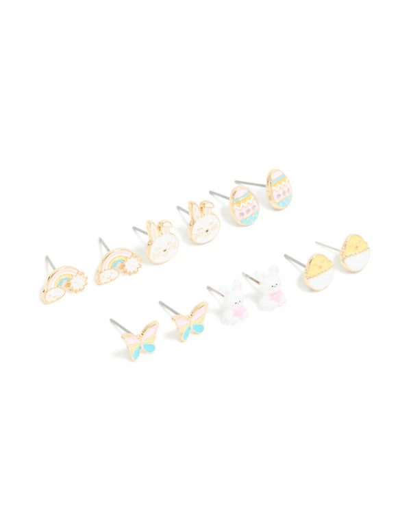 Kids Gold Bunny & Chick Earrings 6-Pack