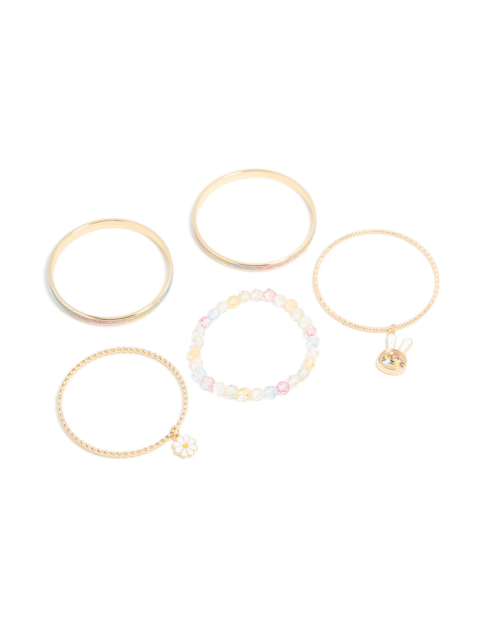 Kids Gold Easter Bunny Shaker & Daisy Bangles 5-Pack