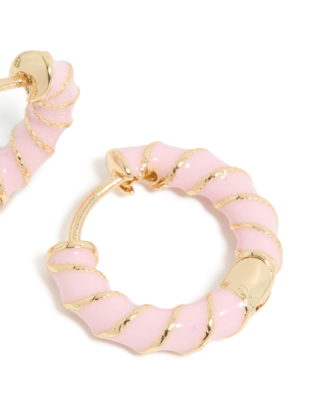 Gold Pink Enamel Small Twisted Hoop Earrings