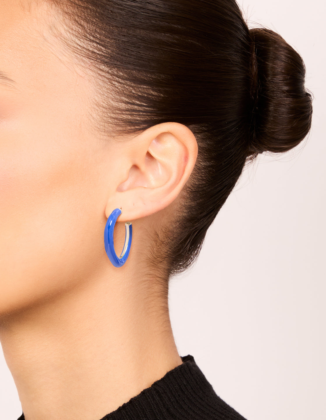 Gold Dark Blue Enamel Irregular Hoop Earrings