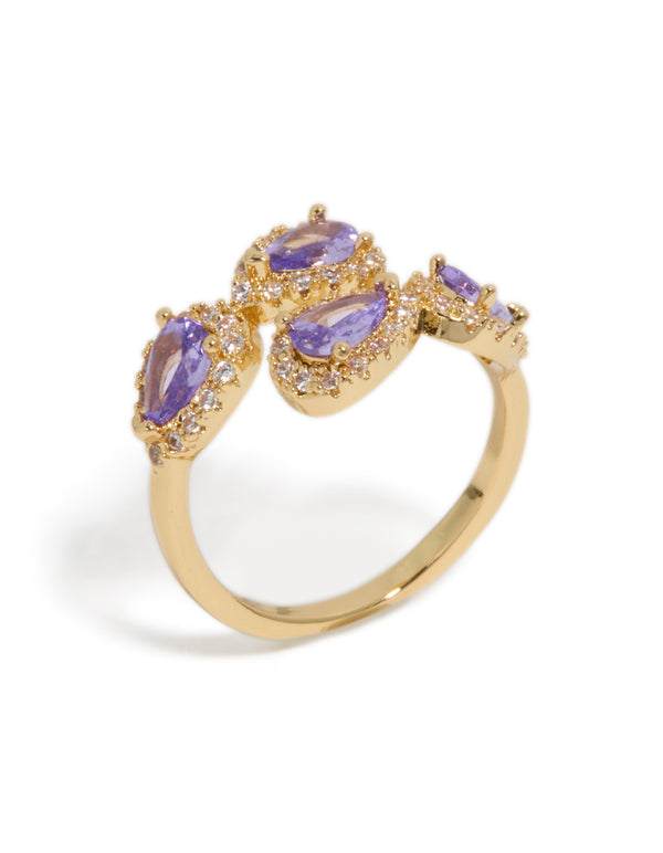 Gold Plated Glitzy Purple Cubic Zirconia Wrap Around Ring