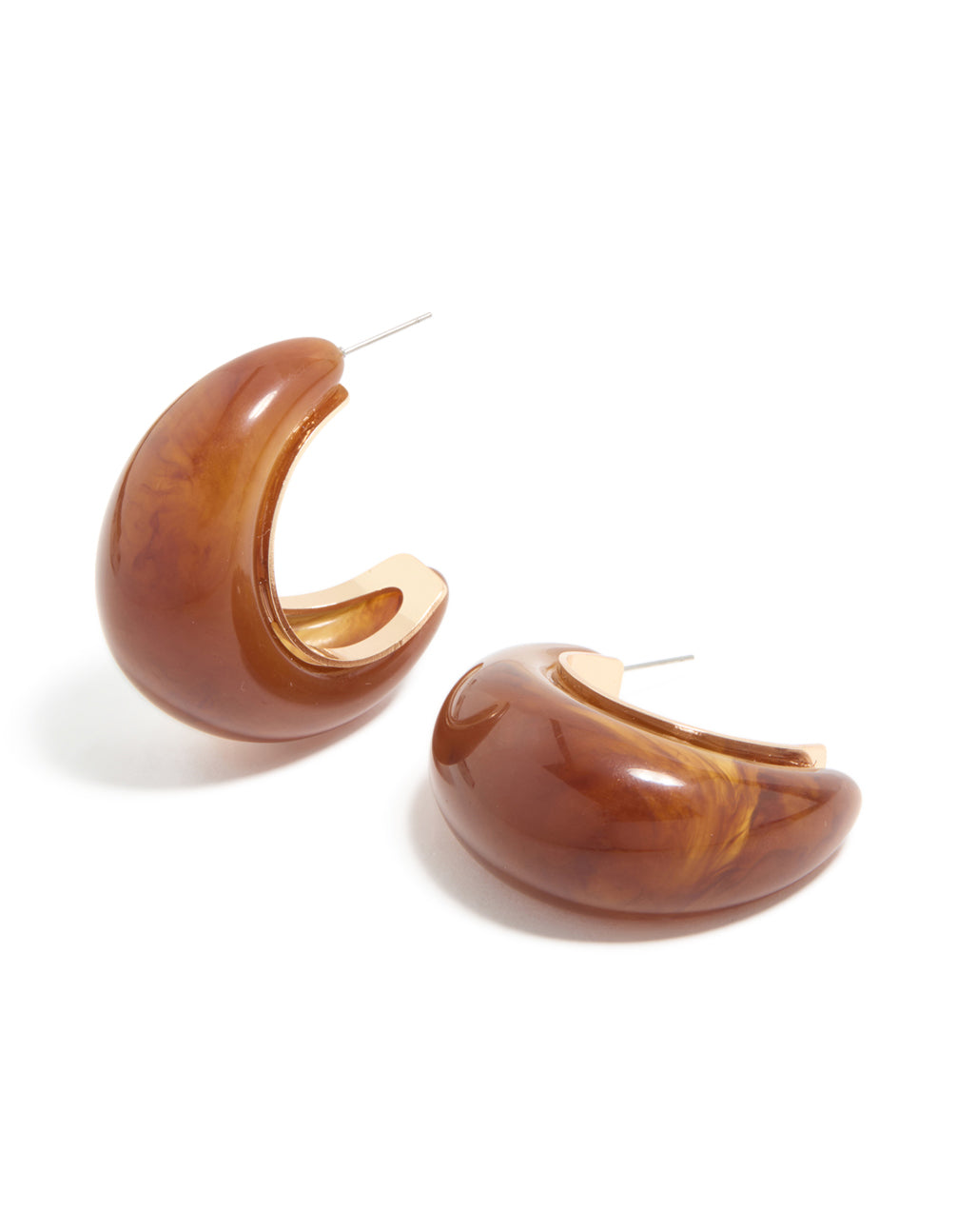 Gold & Brown Resin Large Open Hoop Earrings