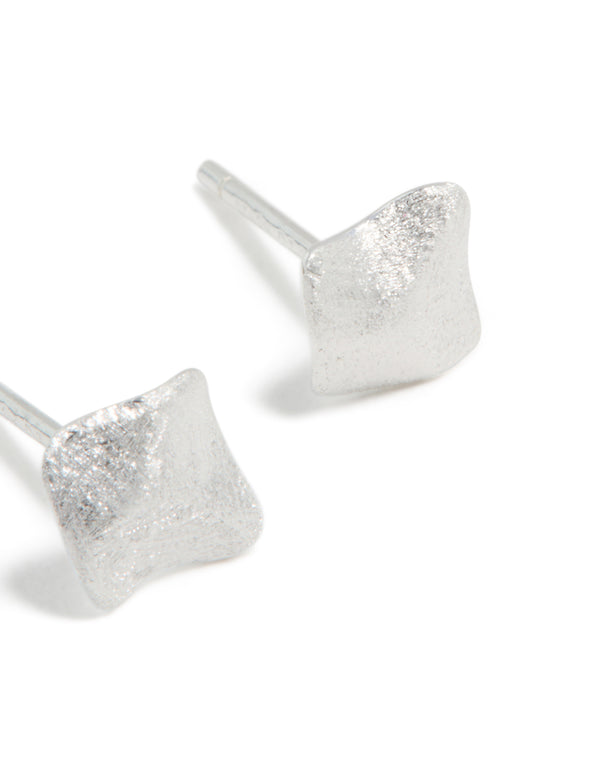 Sterling Silver Abstract Textured Square Stud Earrings